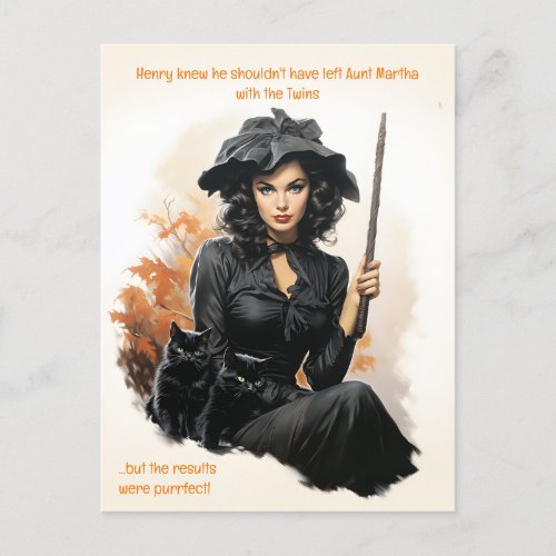 Purrfect Babysitter Budget Halloween Postcard