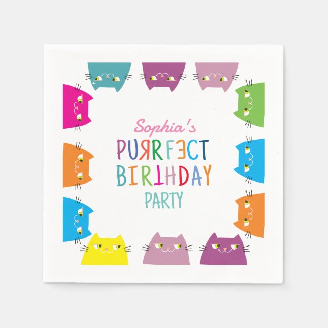 Purrfect Birthday Party Napkins (Front)