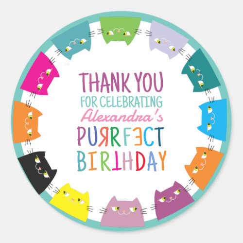 Purrfect Birthday Thank You Classic Round Sticker