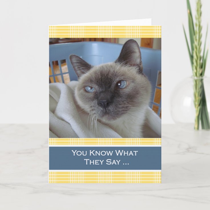 Purrfect Birthday Wishes, Siamese Cat in Basket Card | Zazzle