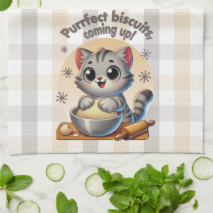 "Purrfect biscuits, coming up" Kneading Cat Kitchen Towel