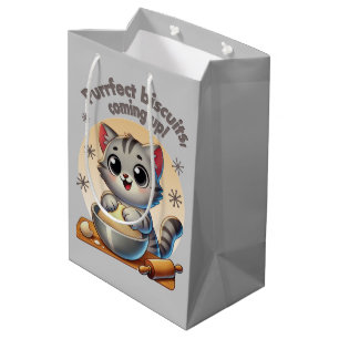 "Purrfect biscuits, coming up" Kneading Cat Medium Gift Bag