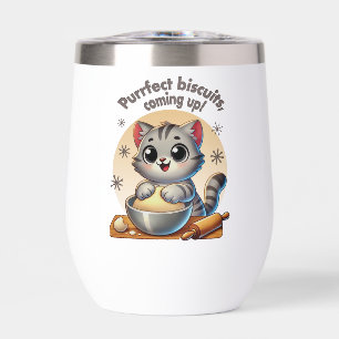"Purrfect biscuits, coming up" Kneading Cat Thermal Wine Tumbler