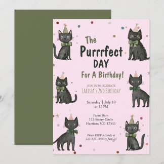 Purrfect Black Cat Kids Birthday Invitation