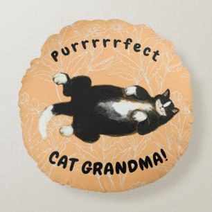 Purrfect cat grandma round pillow