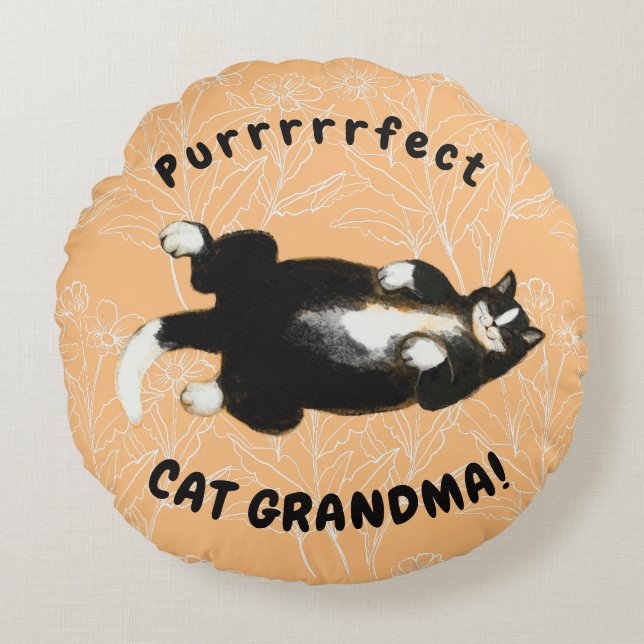 Purrfect cat grandma round pillow (Front)