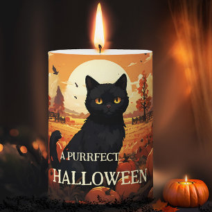 Purrfect Cat Halloween Pillar Candle