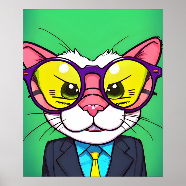 Purrfect Cat in Suit Painting Digital Art, Wall Ar Poster (Front)