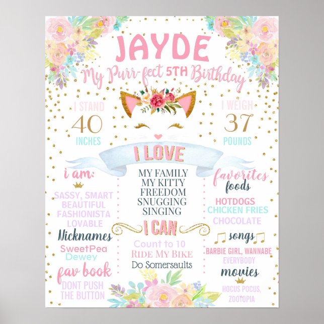 Purrfect Cat Kitty Birthday Party sign board (Front)