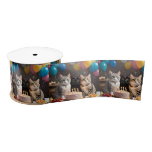 Purrfect Celebration: A Cat's Birthday Party Cake Satin Ribbon