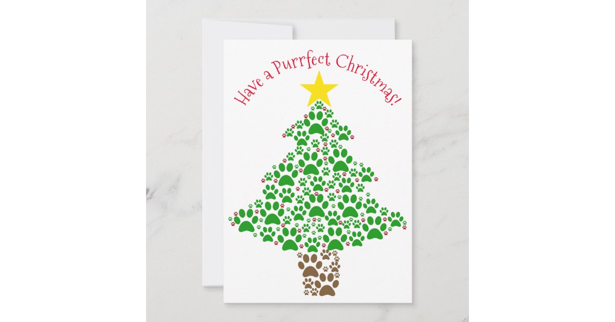 Purrfect Christmas Cute Cat Paw Print Tree Photo Holiday Card Zazzle Com