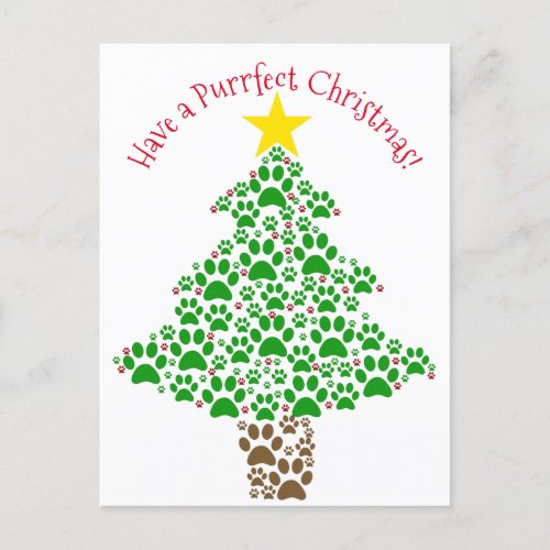 Purrfect Christmas Funny Cat Paw Print Photo Holiday Postcard