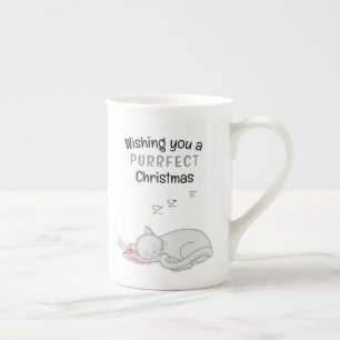 Purrfect Christmas Sleeping Cat Bone China Mug