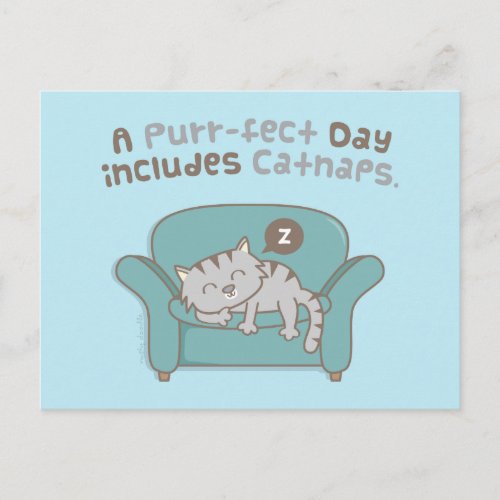 Purrfect Day with Catnaps Cat Pun Humor Postcard