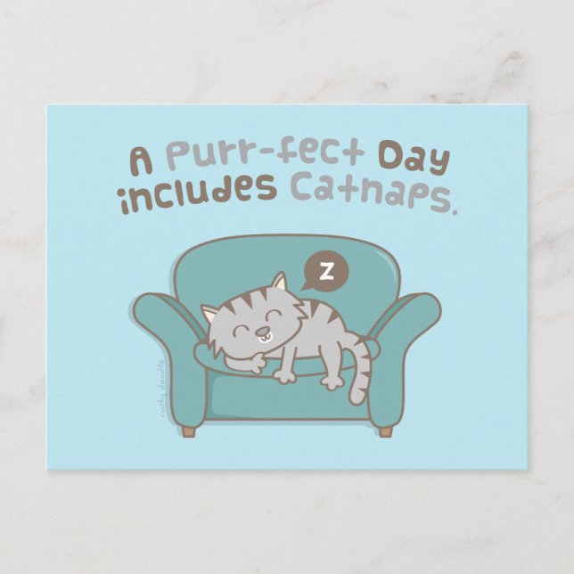Purrfect Day with Catnaps Cat Pun Humor Postcard (Front)