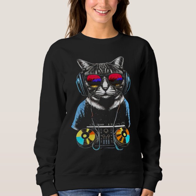 Purrfect DJ Vibes Cat Kitty on Turntables Sweatshirt (Front)