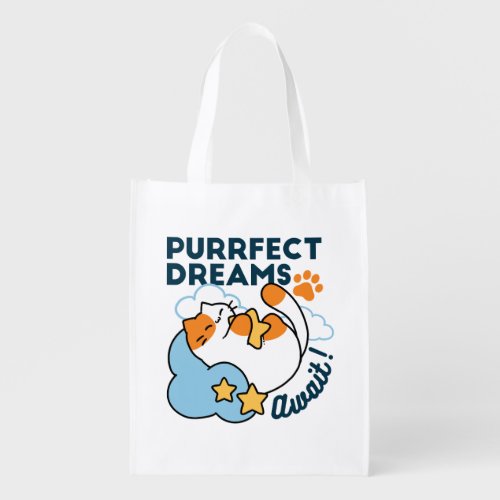 Purrfect Dreams Await – Cute Sleeping Cat Dreamy Grocery Bag