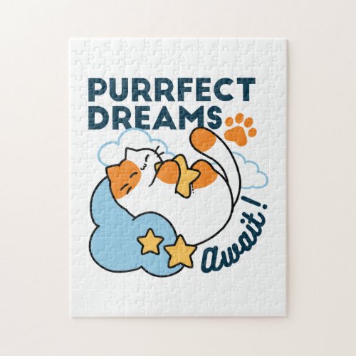 Purrfect Dreams Await – Cute Sleeping Cat Dreamy Jigsaw Puzzle