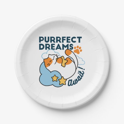 Purrfect Dreams Await – Cute Sleeping Cat Dreamy Paper Plates