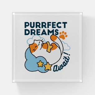 Purrfect Dreams Await – Cute Sleeping Cat Dreamy Paperweight