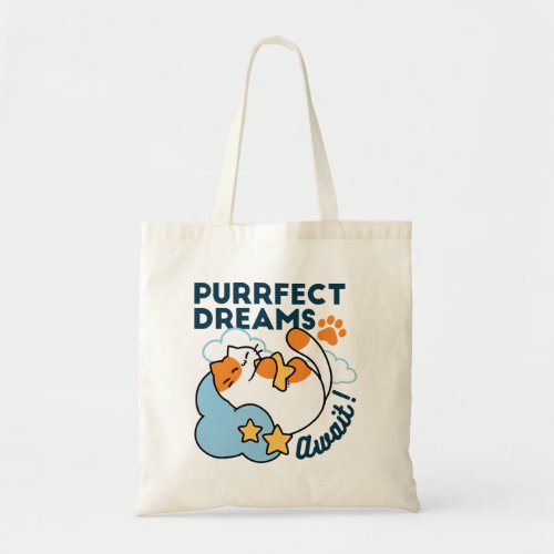 Purrfect Dreams Await – Cute Sleeping Cat Dreamy Tote Bag