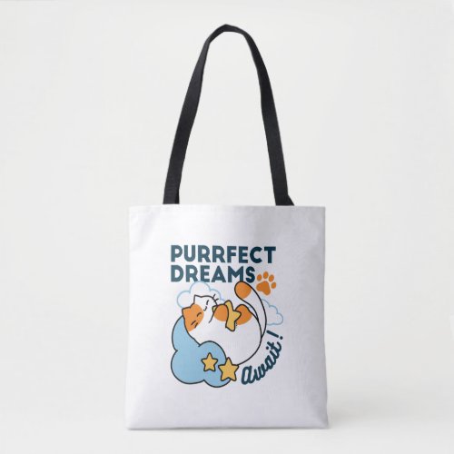 Purrfect Dreams Await – Cute Sleeping Cat Dreamy Tote Bag