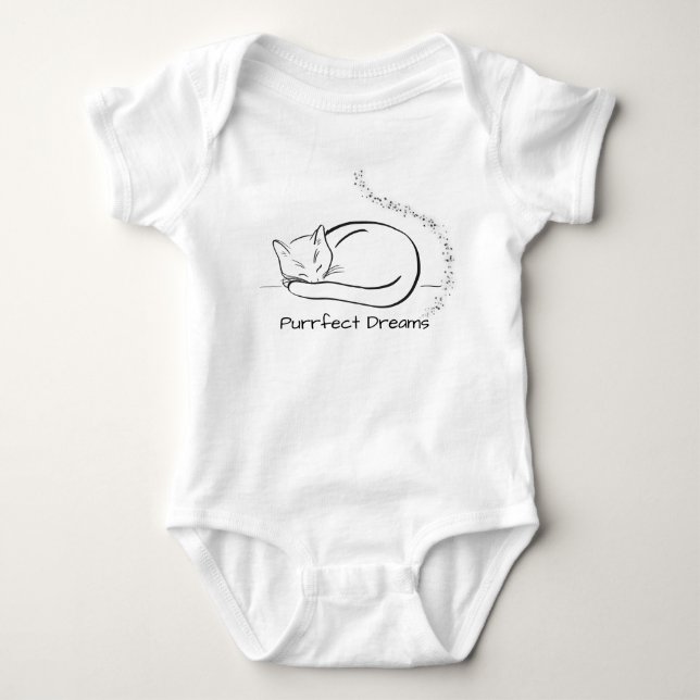 Purrfect Dreams - Cute Sleeping Cat Line Art Desig Baby Bodysuit (Front)