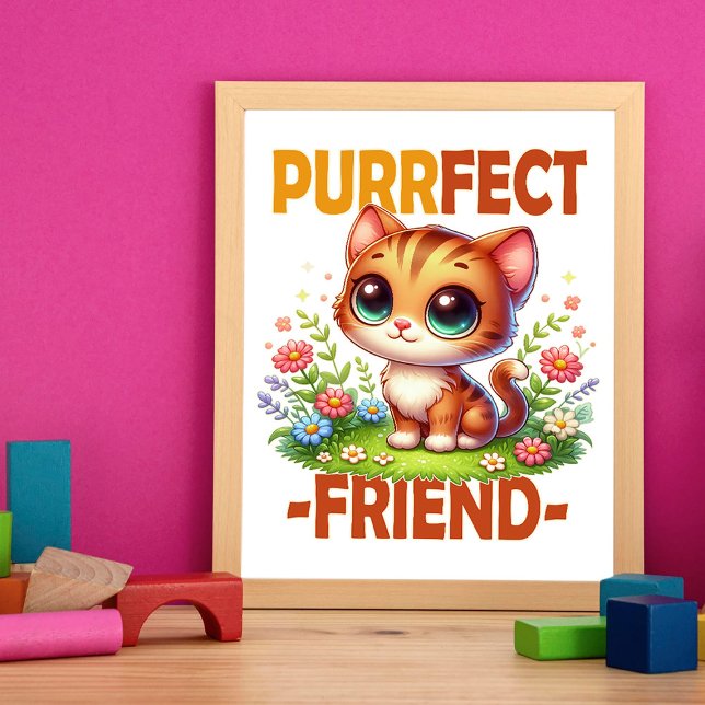 Purrfect Friend pun Cute orange cat kitten cartoon Photo Print (Creator Uploaded)