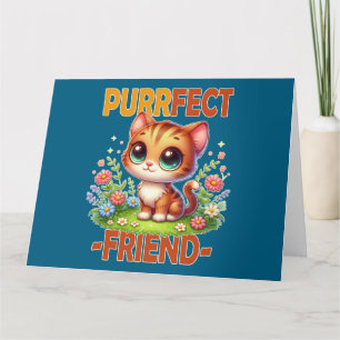 Purrfect Friend pun Cute orange cat kitten cartoon Thank You Card