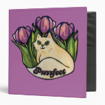 Purrfect kitty cat spring tulips gardener art  3 ring binder