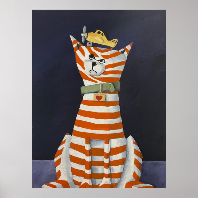 Purrfect Landing, Stripped Cat with a toy poster (Front)