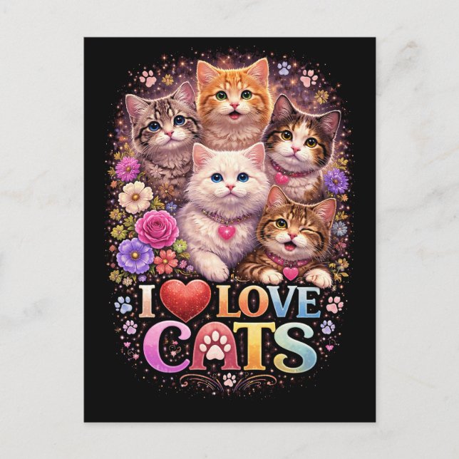 Purrfect Little Hearts Postcard (Front)