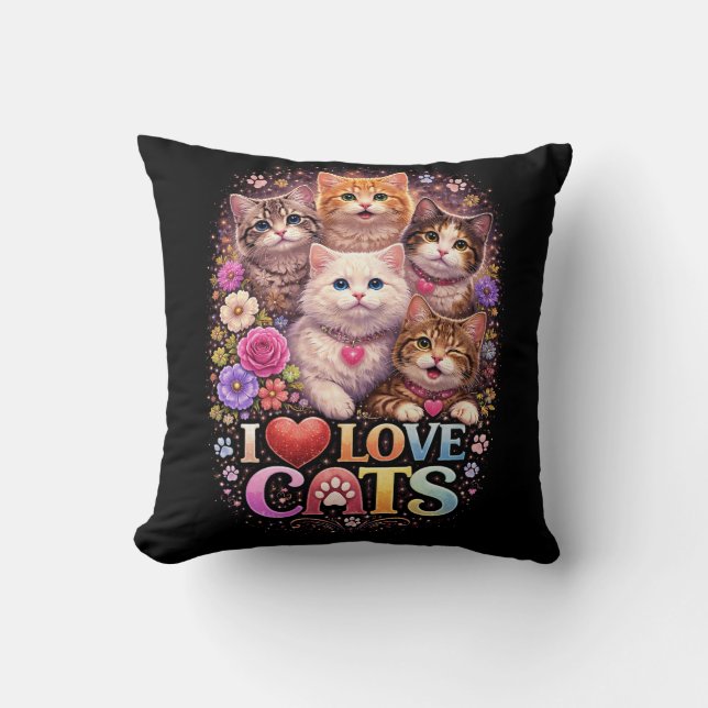 Purrfect Little Hearts Throw Pillow (Front)