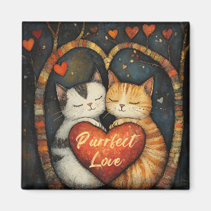 Purrfect Love A Cozy Cat Embrace Artwork Magnet