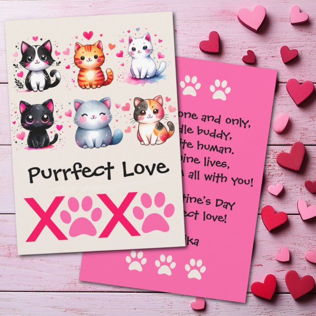Purrfect Love Cute Cat Themed Valentine Holiday Card (Creator Uploaded)