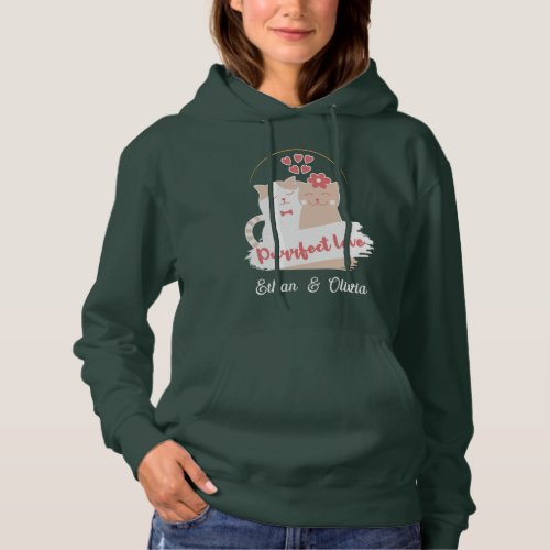 Purrfect Love intertwined cats custom names pink Hoodie