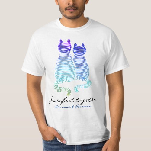  Purrfect Love Wors And Modern Blue Gradient Cats  T_Shirt