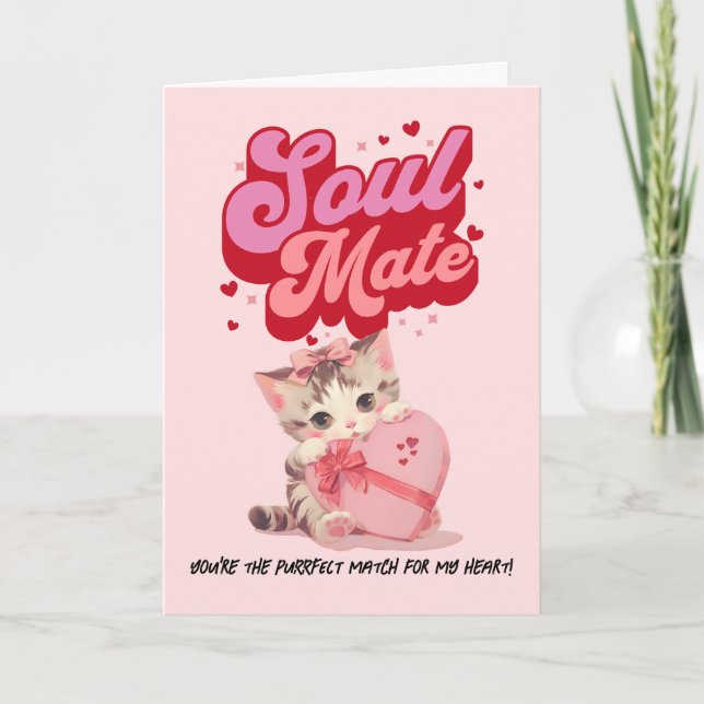 Purrfect Match Retro Kity Valentine’s Day Card (Front)