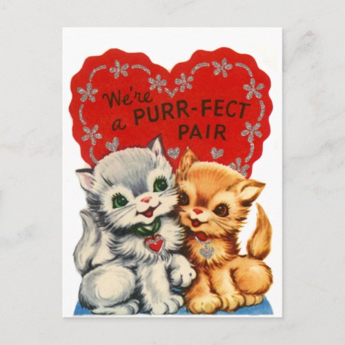 Purrfect Pair Kitty Valentine Holiday Postcard