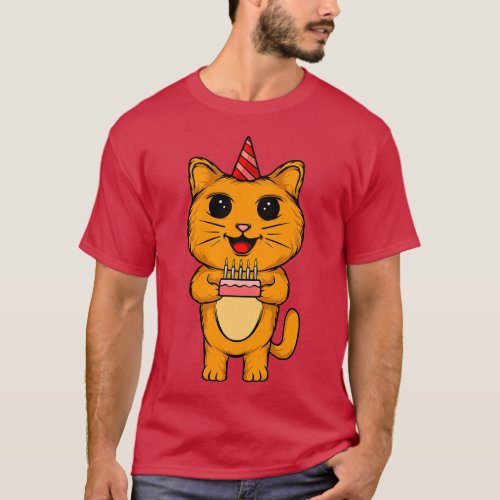 Purrfect Party Cat Celebrating a Birthday Festive  T_Shirt
