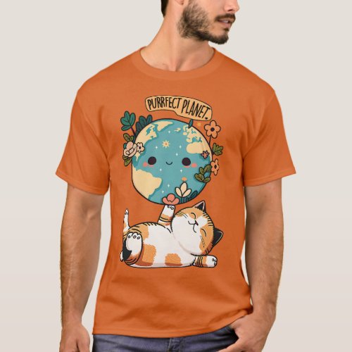 Purrfect Planet  Earth Day Kawaii Kitty Cat Green T_Shirt