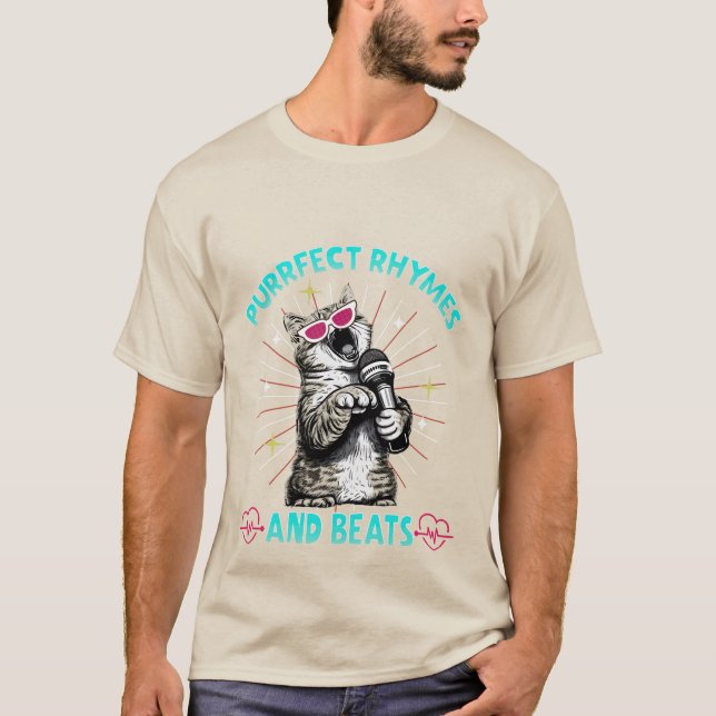 Purrfect Rhymes & Beats - Funny Rapping Cat DJ  🎤 T-Shirt (Front)