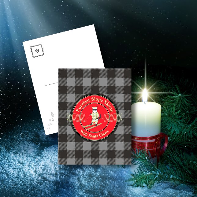 Purrfect-Slope Skiing with Santa Claws Postcard (Purrfect-Slope Skiing with Santa Claws Postcard)