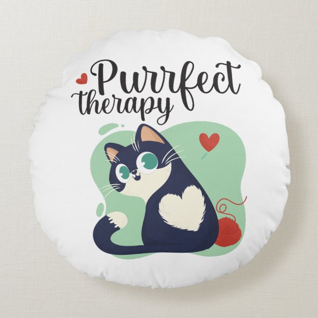 Purrfect therapy  round pillow (Front)