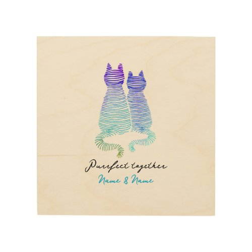  Purrfect Together Quote Modern Blue Gradient Cats Wood Wall Art