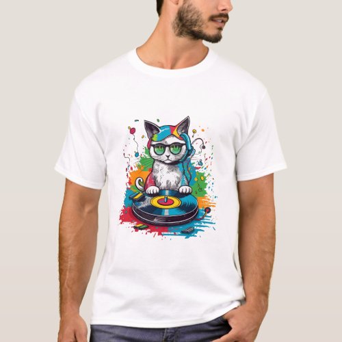 Purrfect Tunes Cat Vinyl Mixer T_Shirt