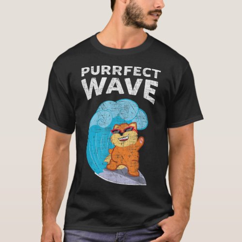 Purrfect Wave Cool Retro Vintage Cat Surf design  T_Shirt