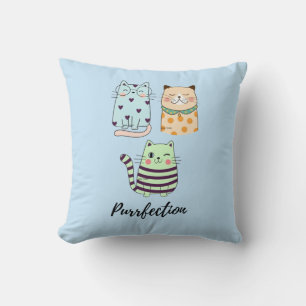 Purrfection Cute Kawaii Pattern Cats Art Throw Pillow
