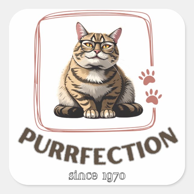 Purrfection Since 1970 Square Sticker (Front)