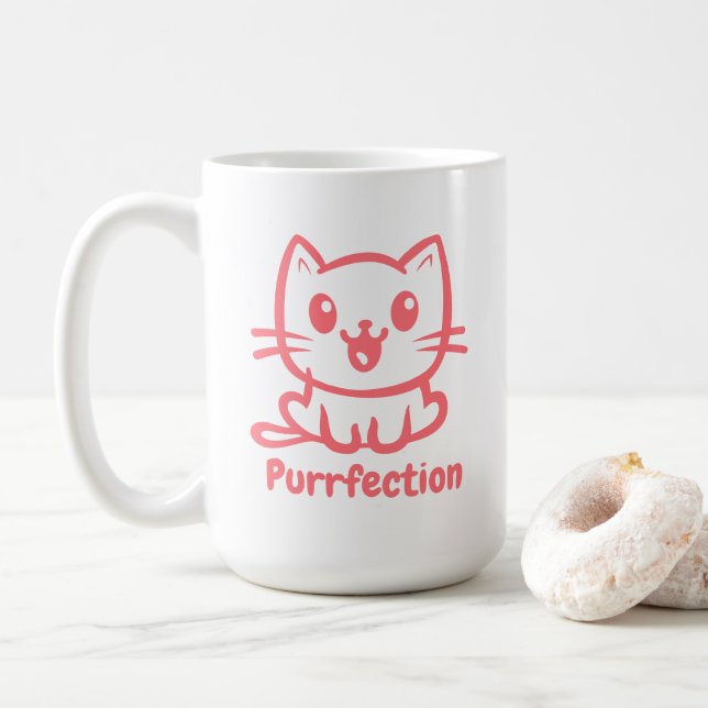 Purrfection, Very Cute Anime Cat Coffee Mug (With Donut)